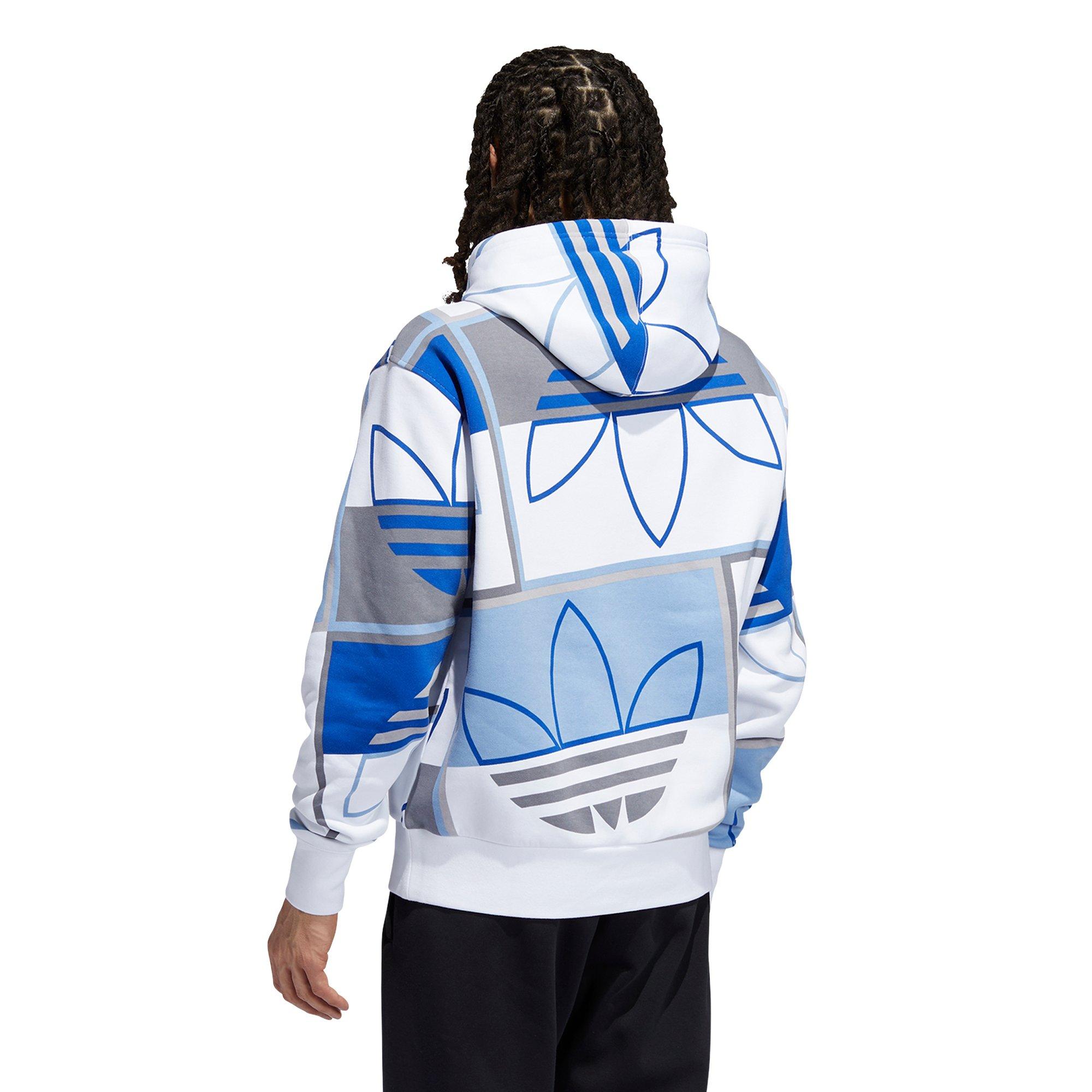 adidas Originals Men s All Over Print Logo Play Pullover Hoodie Blue